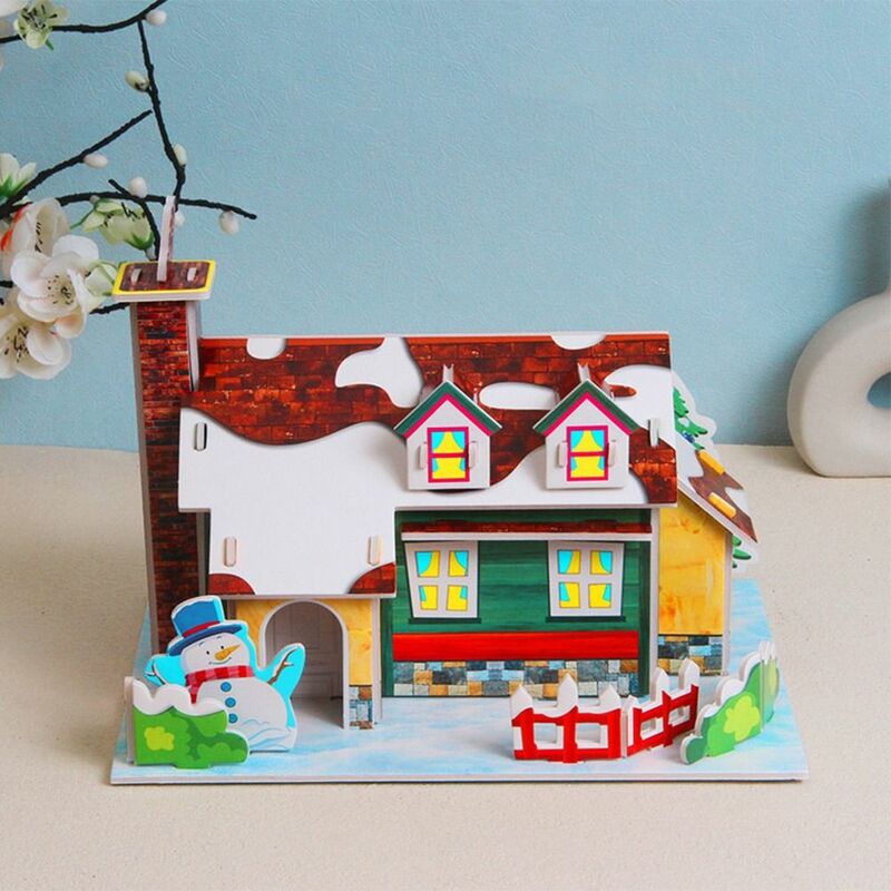 Rompecabezas 3D de Casa de Navidad para niños, tren de árbol de Navidad, tarjeta de papel, rompecabezas hecho a mano DIY, modelo de juguete educativo temprano