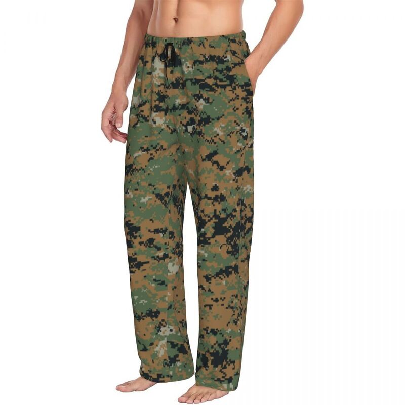 Custom Woodland Camouflage Lounge Bottoms com bolsos, camo pijama calças, pijamas para homens, cós elástico, calças de sono