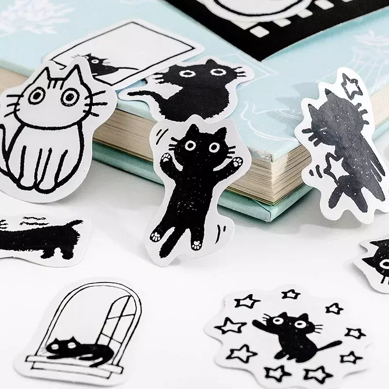 Panda adesivos decorativos para Scrapbooking, etiqueta do gato preto, encaixotado adesivos, papelaria diário, álbum, planejador do diário do telefone, 45 pcs