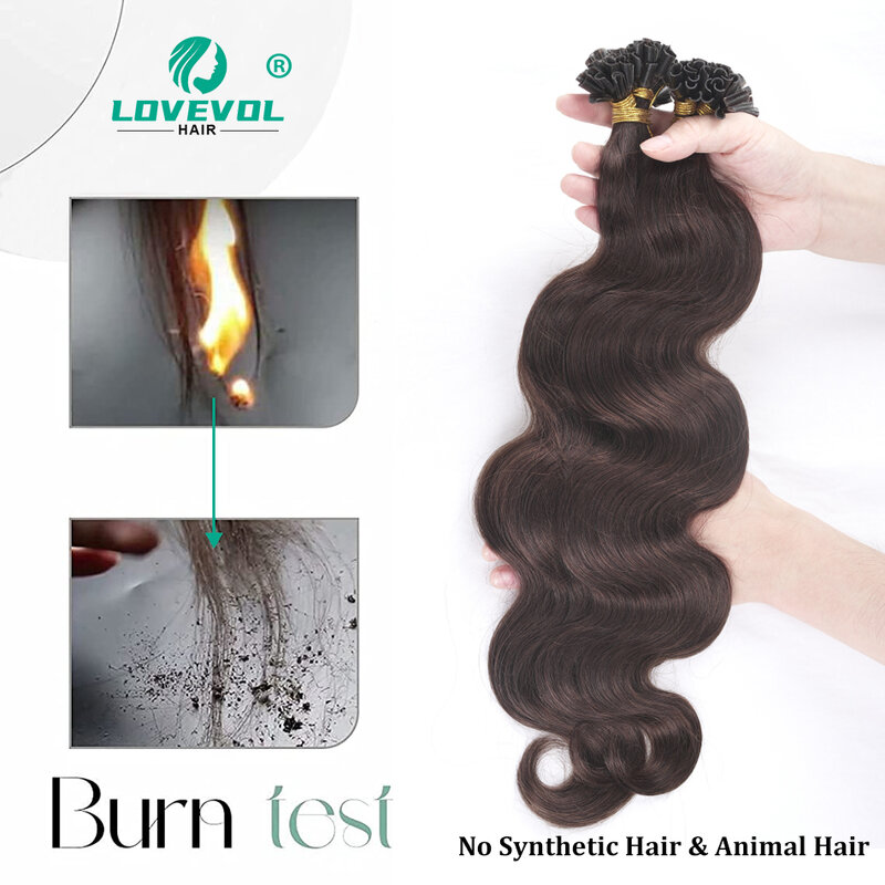 Extensions de cheveux naturels ondulés Remy, 12 à 26 pouces, Body Wave, kératine, Fusion, u-tip, pré-collés
