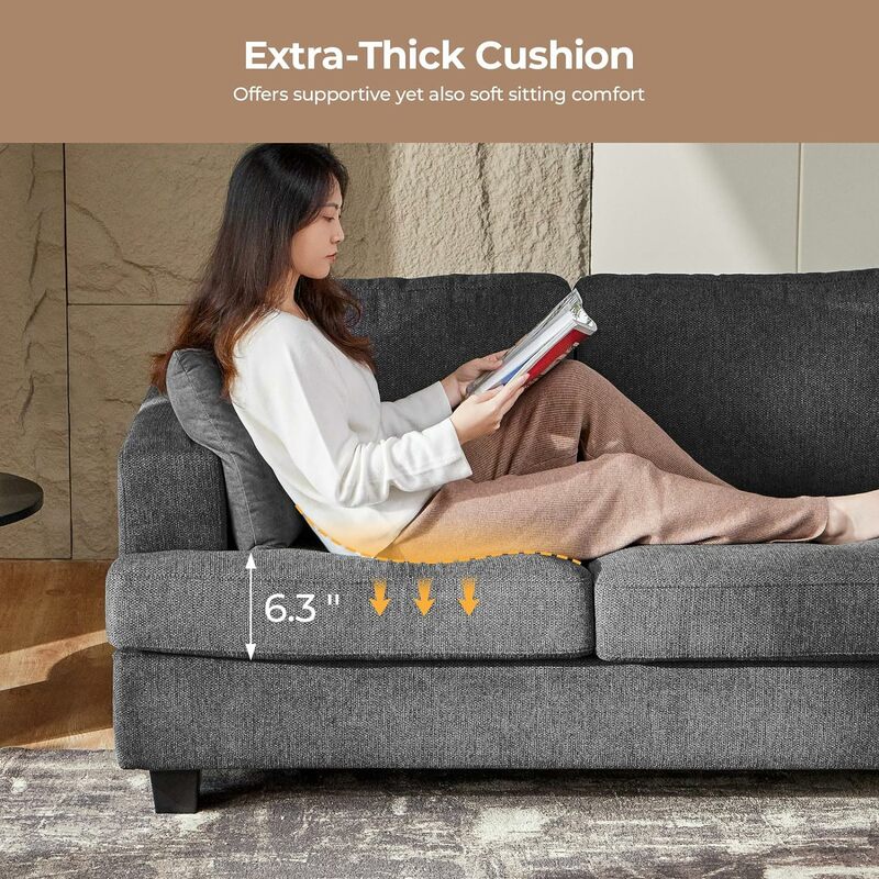 Sofá do sofá de 3 Seater, 89 "tamanho extra grande, sofás extra do assento profundo, cinza