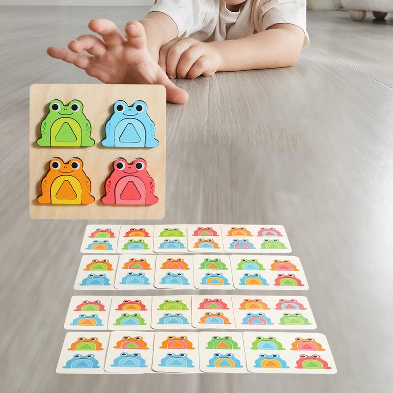 Frog Jigsaw Puzzle with 20Pcs Cards Animal Frog Puzzle Boards Wooden for Toddlers Kids Baby Girls Boys Ages 2 3 4 Year Old