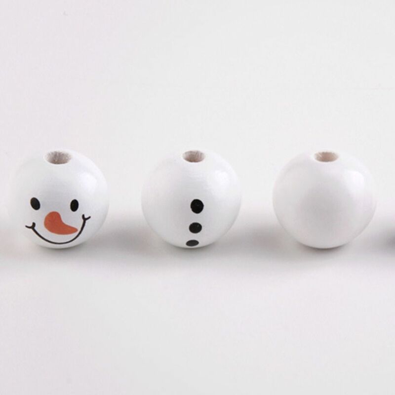 Perles rondes en bois bonhomme de neige, décorations d'hiver, artisanat, 20mm, paquet de 20 pièces