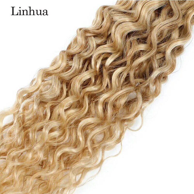 Linhua-人間の髪の毛のかつら,巻き毛,金髪,機械製,二重織り,p27,613, 8〜30インチ
