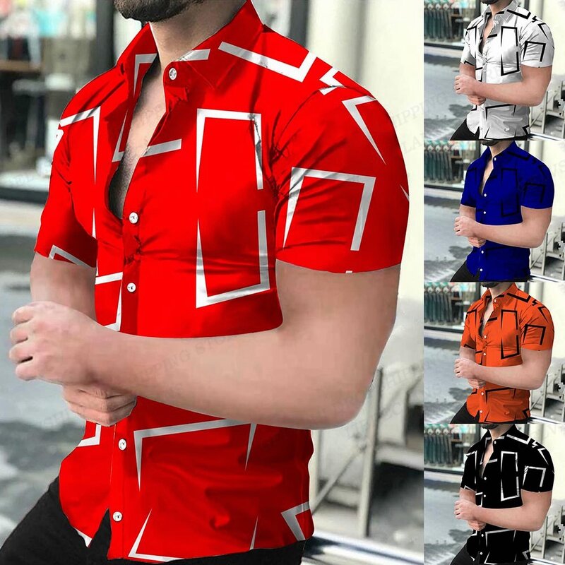 Geometrische 3D-print Strandshirts Korte Mouwen Hawaiiaanse Shirts Heren Blouses Grafisch Shirt Cuba Camisa Herenkleding