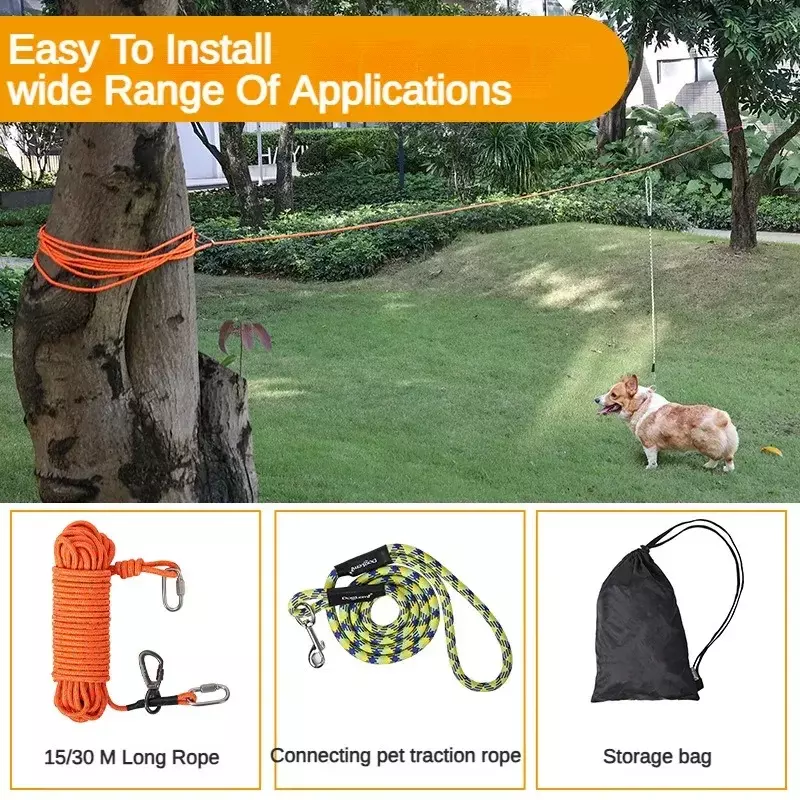 15/30m Dog Leash Outdoor Pet Multi-function with Lock Buckle Does Not Damage The Tree Dog Training Walking Rope Dog Accessories