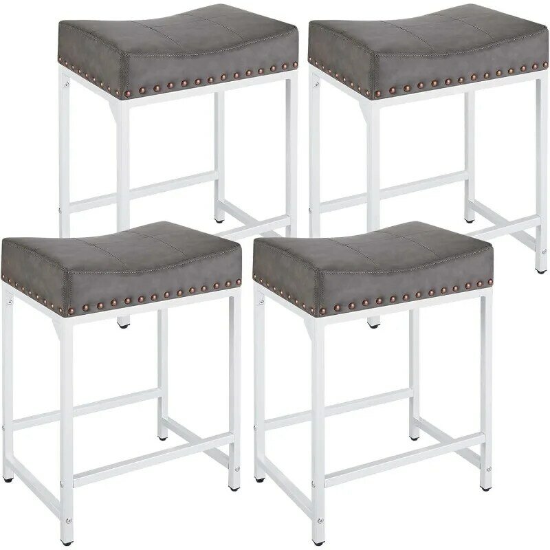 Bar Stools Set of 4, 24" Counter Height Bar Stools with Soft Cushion and Barstools Steel Frame, Backless Counter Stools