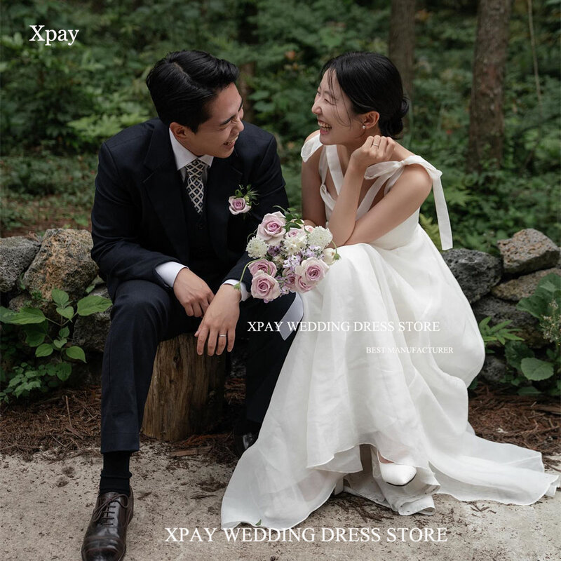 XPAY gaun pernikahan Korea sederhana leher persegi untuk wanita gaun pengantin tanpa lengan punggung terbuka untuk pemotretan gaun pengantin buatan kustom