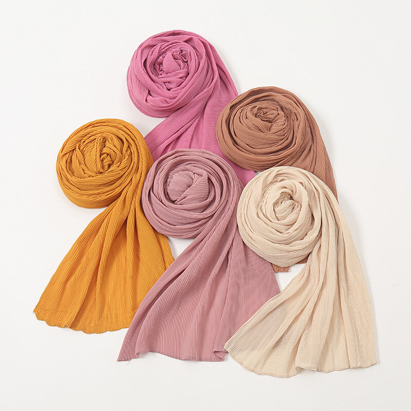 Écharpe Hijab pour Femme Musulmane, Couleur Unie, Pliée, Rayée, Châle Respirant, Turban de Sauna, 180x85cm