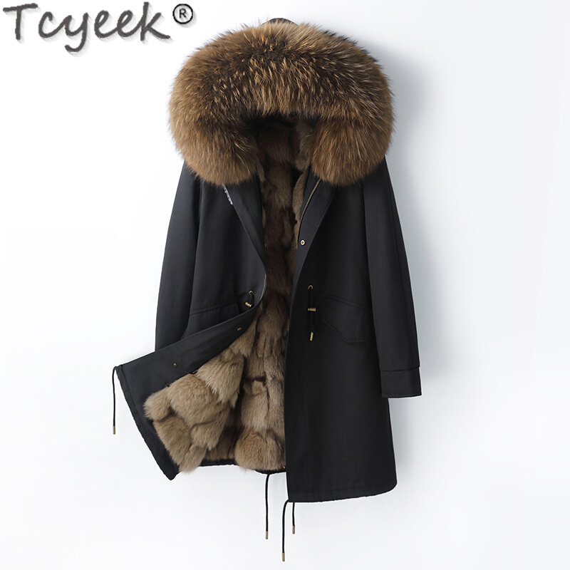 Tcyeek-Casaco quente de pele de raposa para homens, parka destacável, gola de guaxinim, jaqueta de inverno, roupas fashion, 6XL, 23