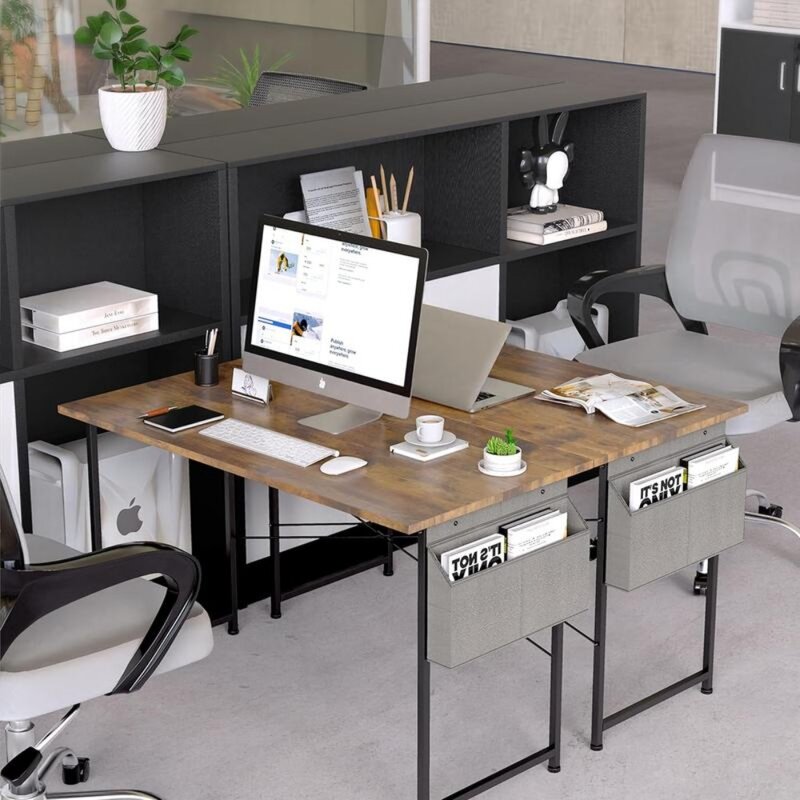 Office Desk, Modern Minimalist PC Desk with Storage Bag, 40 Inch, Brown/40 Inch Office Desk