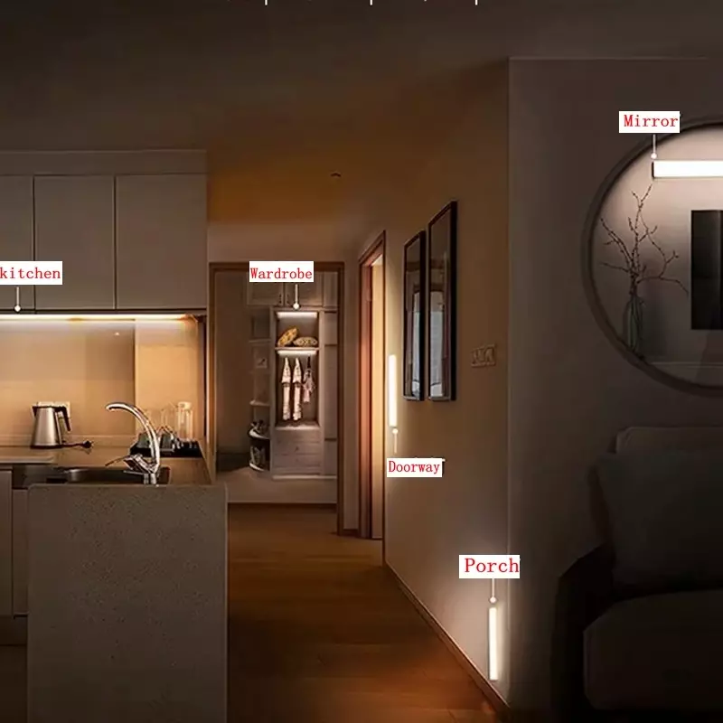 Sensor de movimento sem fio LED Night Light, TYPE-C lâmpada recarregável, lâmpada de armário, retroiluminação de escada para cozinha