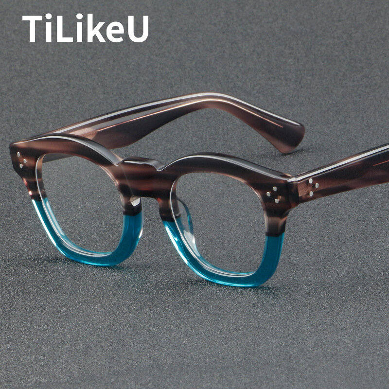Modne octanowe oprawki do okularów Retro owalne krótkowzroczność okulary optyczne projektant nity mężczyźni oprawki do okularów korekcyjnych kobiety Handm Eye