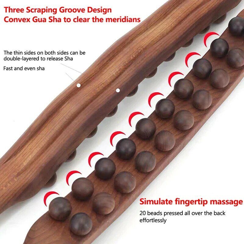 Rodillo Universal de 20 cuentas para masaje de espalda, palo de raspado de madera de haya, tratamiento de punto, herramienta de terapia de relajación Guasha