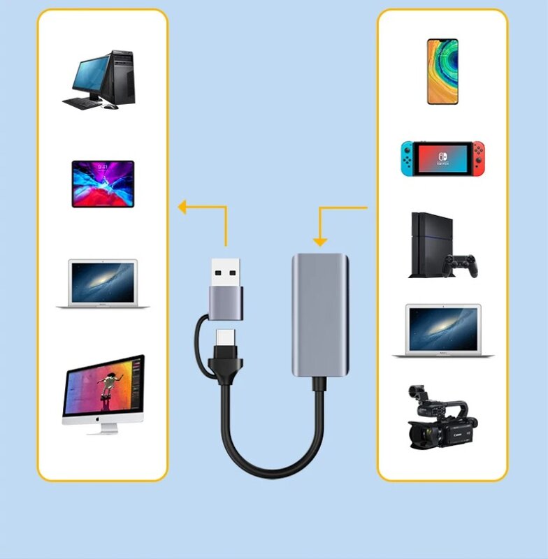 Cartão de captura de vídeo compatível com HDMI, Tipo C USB 3.0, 1080P, HD, Gravação de jogos, PS4, 5 Switch, Transmissão ao vivo, Transmissão, Câmara