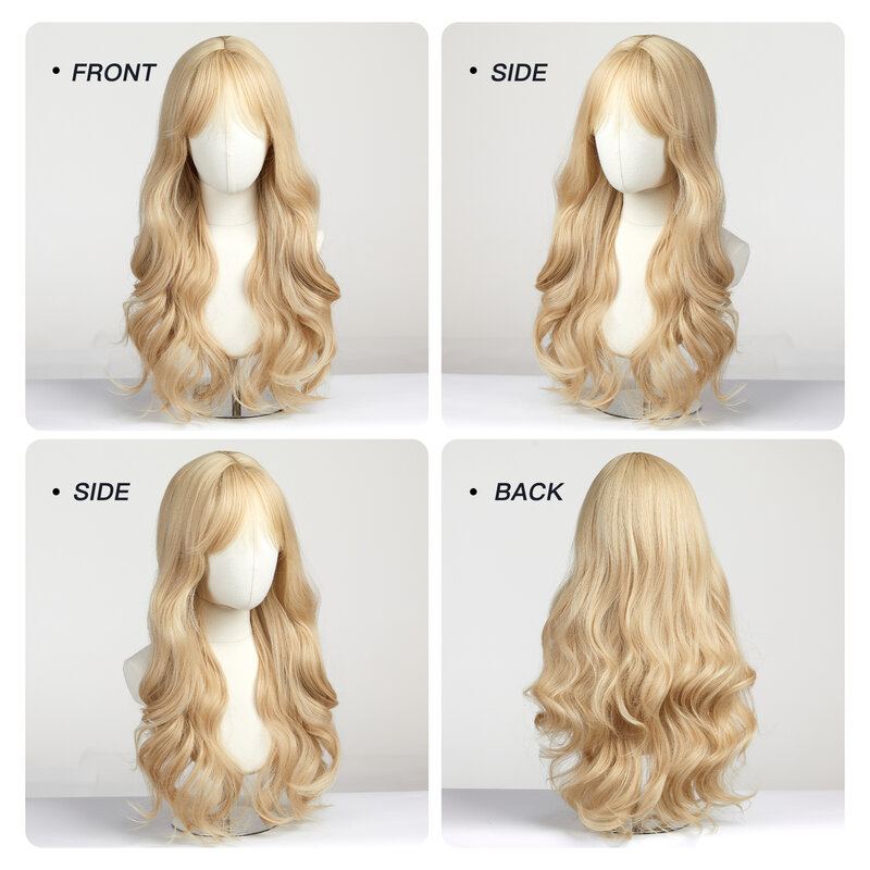 Long Wavy Light Ash Blonde Synthetic Wigs with Bangs for Women Natural Wave Cosplay Party Daily Use Hair Wigs Heat Resistant