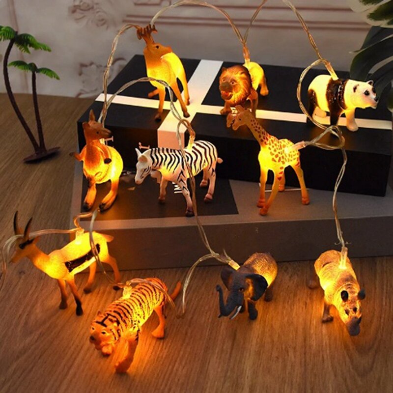 Lampu tali hewan LED dekorasi pesta karangan bunga ulang tahun dinosaurus hutan anak-anak lampu peri