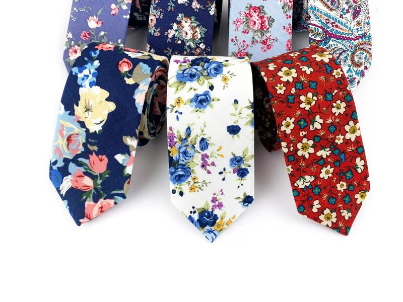 Мужской галстук с принтом пейсли Ricnais, хлопковый галстук с цветочным принтом для худой шеи 6 см, тонкий галстук для свадебной вечеринки