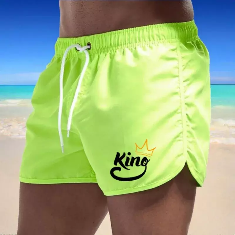 Pantalones cortos deportivos con estampado de rey para hombre, pantalones de playa de secado rápido, pantalones cortos de playa