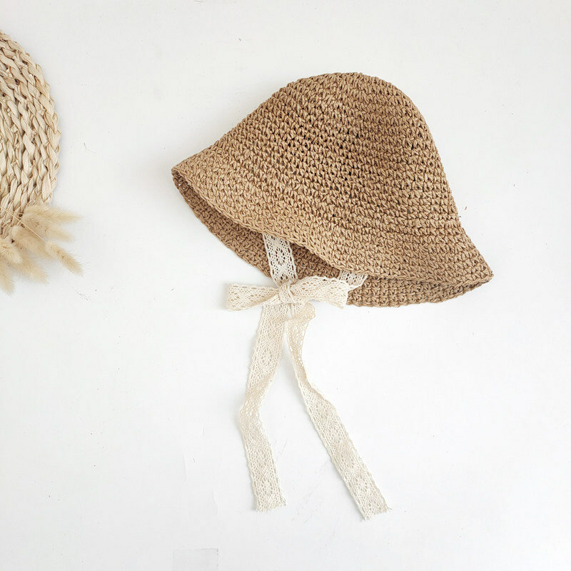 Koronka czapka dla niemowląt letnia kokarda ze słomy dziewczynka czapka plażowa dla dzieci Panama księżniczka czapka dla niemowląt i czapki dla dzieci 1 szt