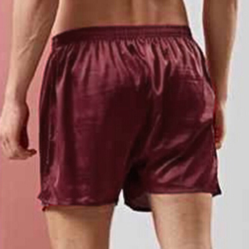 Men's Pajama Satin-Silk Boxers Sexy Boxer Briefs Smooth Silk Pajamas Shorts Loose Split Man Lounge Boxer Shorts L-3XL