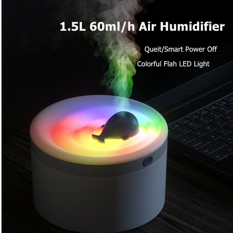 1500ml Cute Whale Super Queit Colorful Night Light Desktop Spray Mist umidificatore umidificatori d'aria per la camera da letto di casa bambini