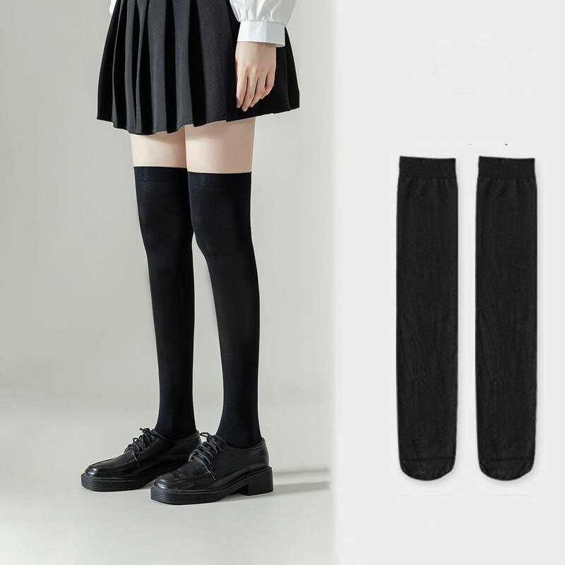 3 pairs JK Woman Socks Cute Black White Velvet Lolita Long Socks Solid Color Knee High Socks Fashion Kawaii Cosplay Sexy Nylon