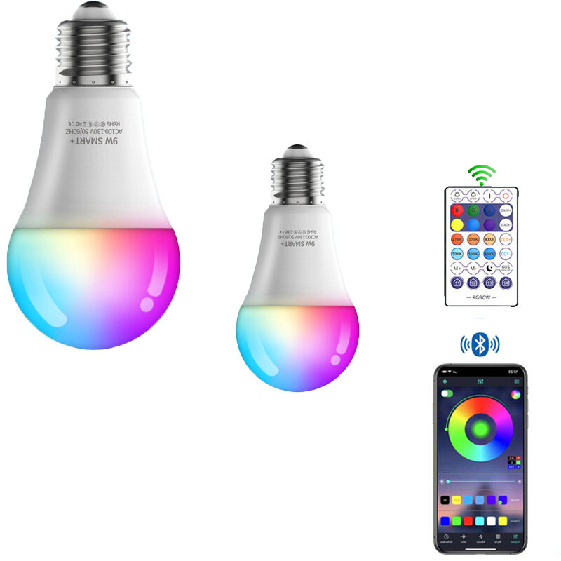 スマートLED電球,家庭用照明器具,wifi,Alexa, Google, Tuya,rgb,スマートライフアプリ,9Wランプ,e26