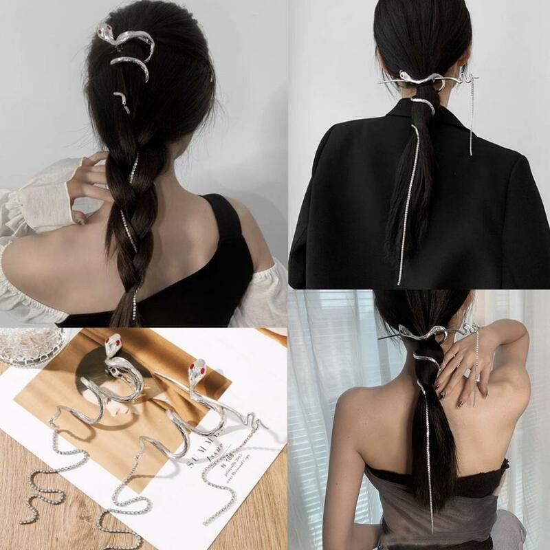 Korean New Elegant Winding Snake Shaped Rhinestone Tassel Flashing Diamond Hair Clip Hairpin Headdress Hair Accessories For M8M2
