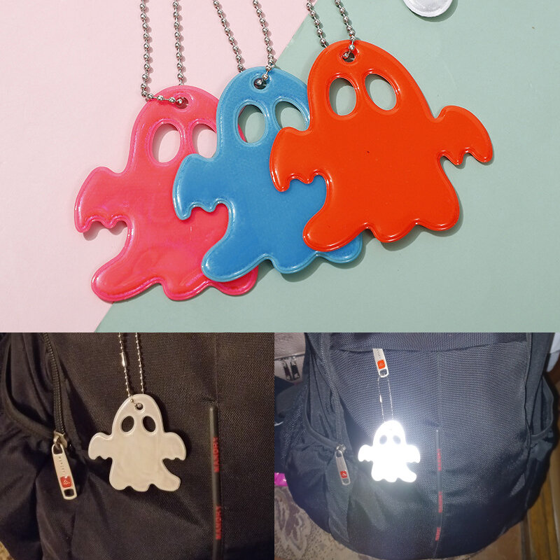 Llavero colgante reflectante para niños y adultos, accesorios con forma de fantasma, Estrella y corazón, bolsa reflectora de seguridad, 10 piezas