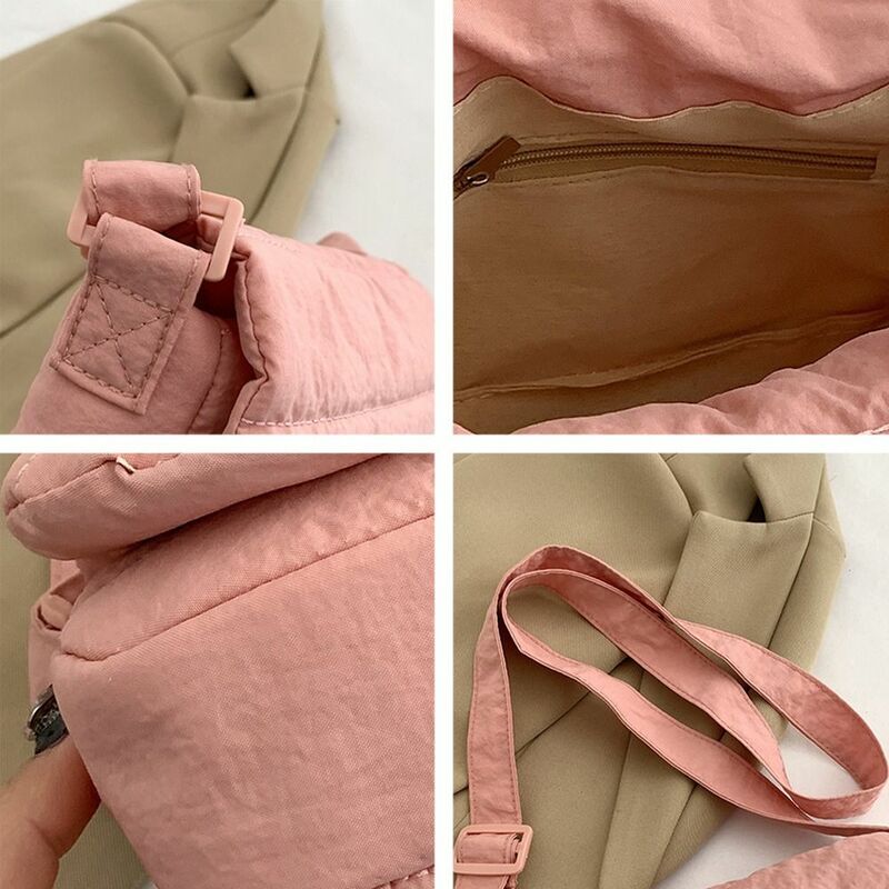 Bolso de hombro acolchado de algodón para mujer y niña, bolsa de mano ligera de gran capacidad, Color sólido