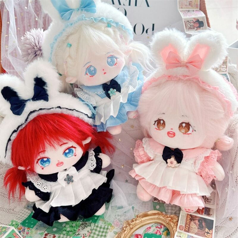 1Set Handmade 10/20cm Doll Clothes Maid Dress Headband Apron Kpop Plush Dolls Outfit Toys Baby Doll's Accessories Cos Suit