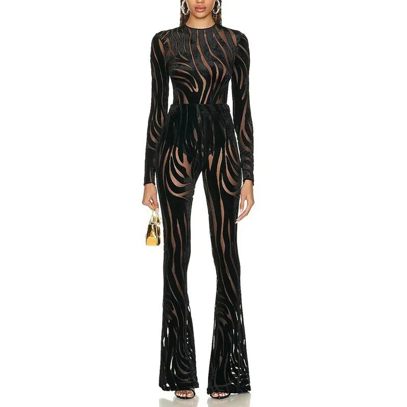 Odoodem womens fashion velvet see through zebra print pagliaccetti boot cut long pant outfits