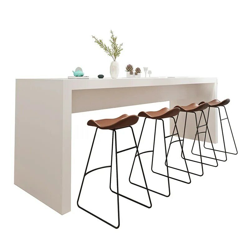 Modern Simple Leather Bar Chairs Leisure High Bar Stools Home Kitchen Furniture Nordic High Bar Chair Luxury Back Bar Stool U