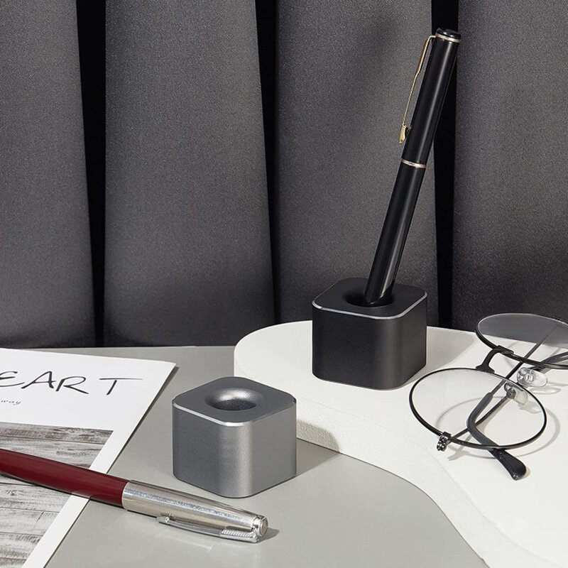 Алюминиевый мини-держатель для ручек с нескользящей подставкой, квадратная настольная подставка для хранения, настольный органайзер для офиса