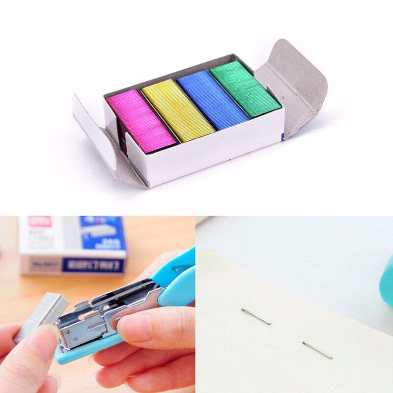 Hot sale 1Pack 10mm Creative Colorful Stainless Steel Staples Office Binding Supplies Wholesale low price( Pack of 800 )