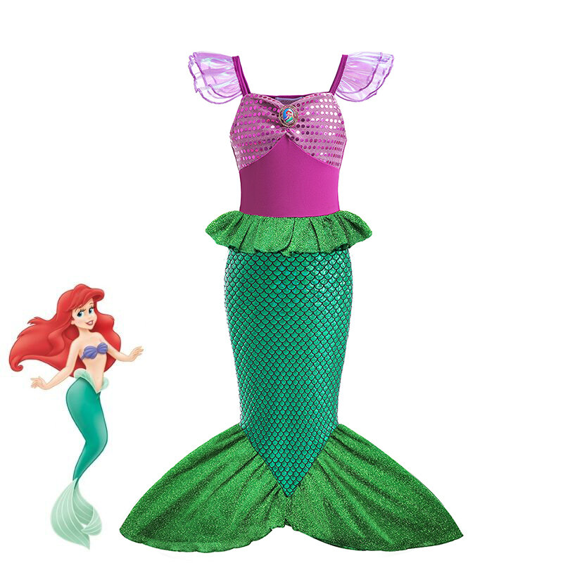 Girls Little Mermaid Ariel Charm Princess Dresses Cosplay Kids Costume Carnival Party Children Halloween Dress Up Clothes