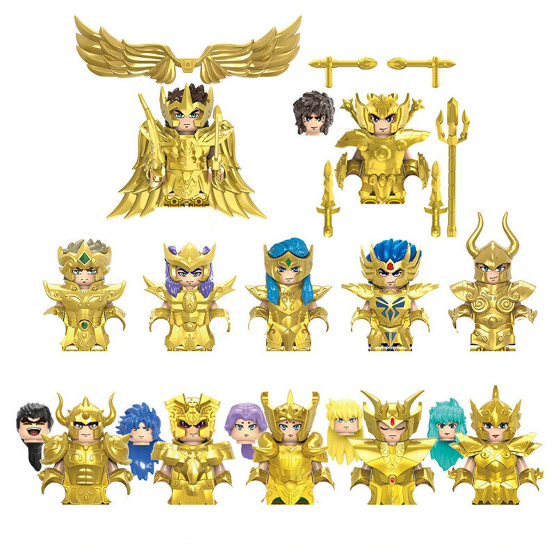 Zabawki dla dzieci Anime Saint Warrior klocki złote figurki Mini Athena Seiya zabawki na prezenty na dzień dziecka