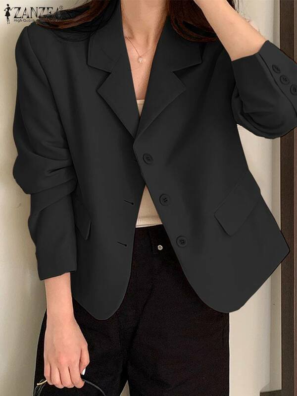 Jaket kerja wanita ZANZEA, mantel kasual lengan panjang leher Lapel, pakaian kantor modis musim gugur