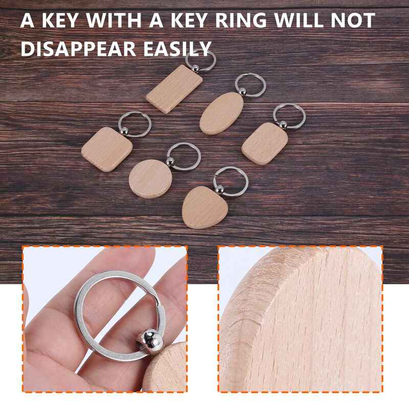 พวงกุญแจไม้เปล่า60อันพวงกุญแจไม้ DIY พวงกุญแจไม้แท็กป้องกันการสูญหายของขวัญเครื่องประดับไม้