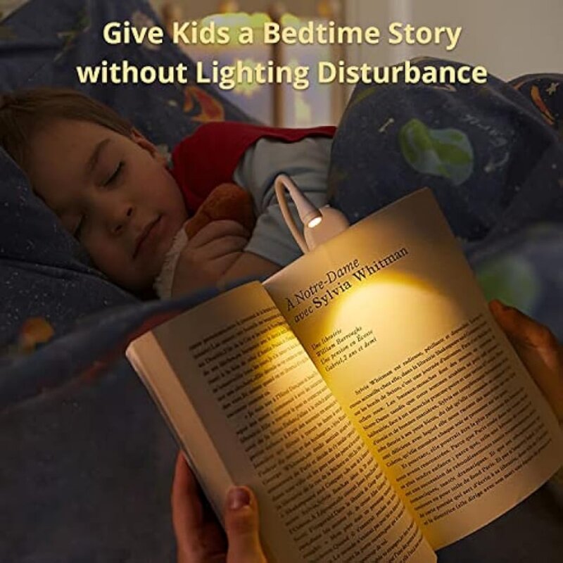 Luz Led de lectura para libros en la cama, lámpara nocturna recargable, 3 colores, Clip de brillo continuo