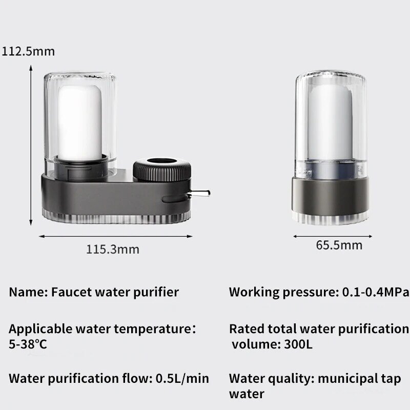 Purificador de água da torneira de cozinha, Faucet Water Filter for Sink, Removível e lavável, Purificador de filtração do banheiro