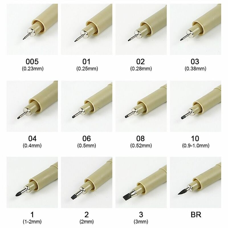 1Pcs Micron Ink Marker Pen Sketch Stationery Set Hook Line Sketching Needle Pen 12 Tips Art Supplies Drawing Pen