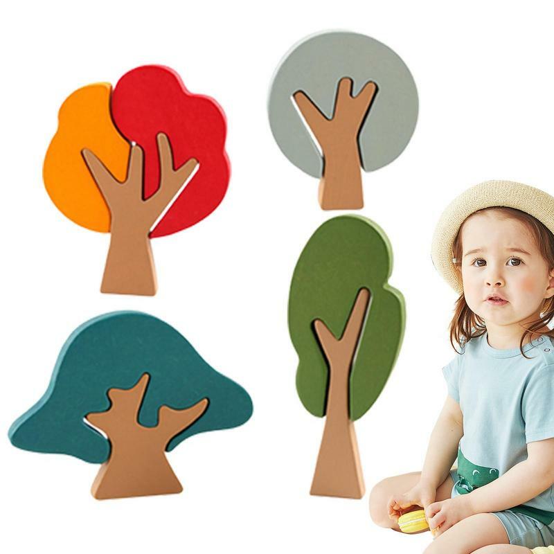 Drewniane klocki do budowy drzewa zabawki dla dzieci drewniane Montessori edukacyjne zabawki tęczowe Mandala luźne części zabawki sensoryczne
