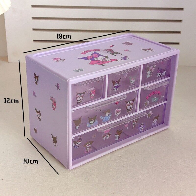 Miniso Sanrio 6 Grids Drawer Storage Box Desk Organizer with Kawaii Stickers Hello Kitty Cinnamoroll My Melody Cute Room Decor