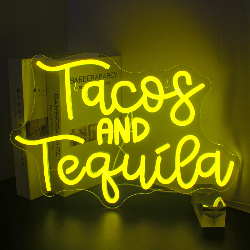 Tacos e Tequila Neon Letter Signs, LED Wall Decor Logo, USB Light Up Sign, Casa, Bares, Quarto, Café, Bar, Night Club, Party Lamp