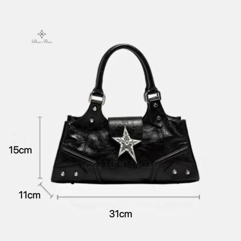 Y2K Gothic Star Girl czarna torba damska torebka moda torba na ramię duża pojemność PU na długim pasku portmonetka Punk duże torba z rączkami