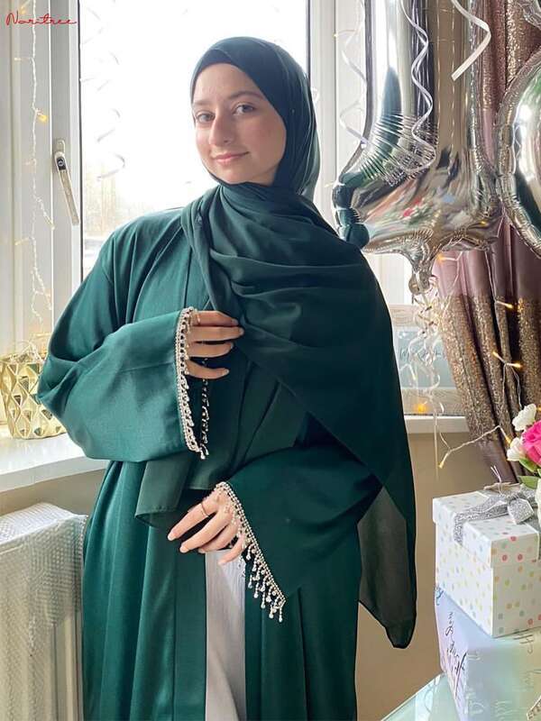 Кимоно женское длинное с бахромой, мусульманский халат с бисером и бриллиантами, комплект для поклонения Абайи, wy1673