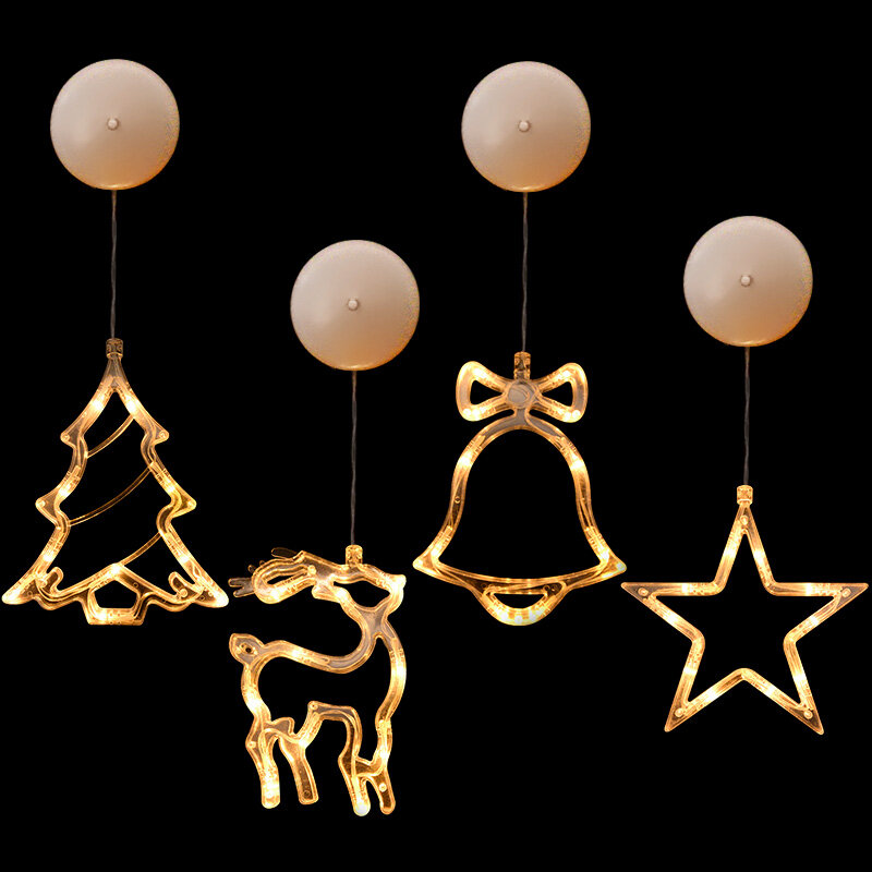 Bożonarodzeniowe światełka LED Santa Bell ełk wiszące lampy Sucker ozdoby okienne boże narodzenie dekor w kształcie drzewa gwiazda Navidad 2023 nowy rok oświetlenie