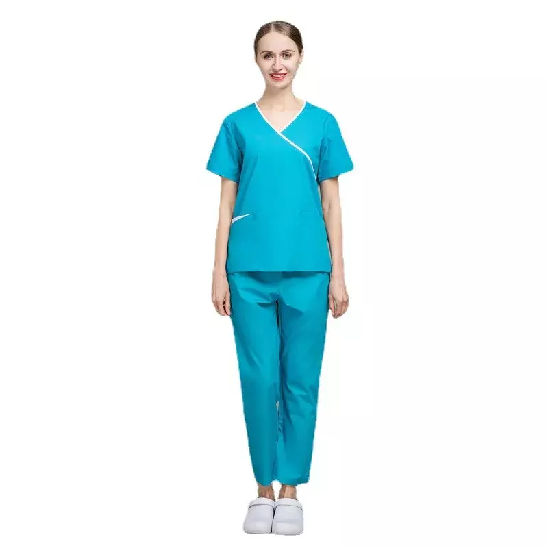 여성 유니폼 세트, 반팔 간호사 작업복, 미용실 작업복, 슬림핏 스크럽 셔츠, 유니섹스 의료 간호 유니폼